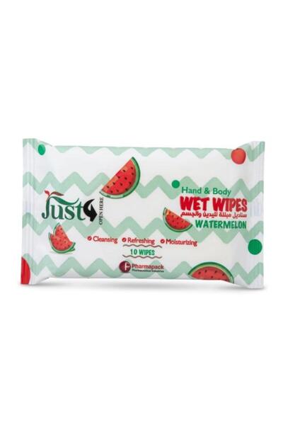 JUST WATERMELON HAND & BODY WET WIPES 10 WIPES