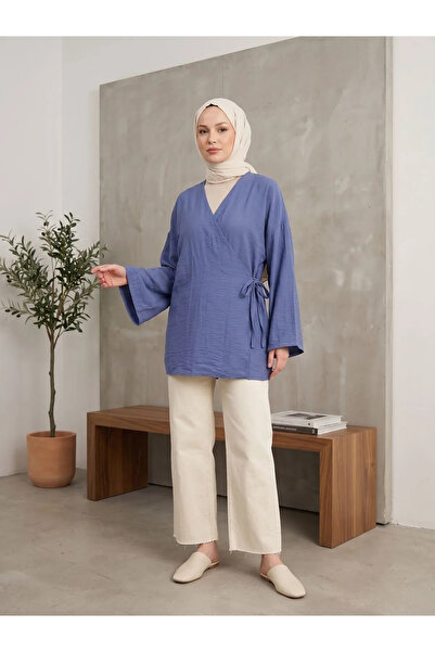Foremia Side-Tie Strawberry Tunic-Indigo