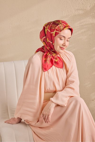 Silk Home Eșarfă cu detalii din mătase twill, roșie, 90x90
