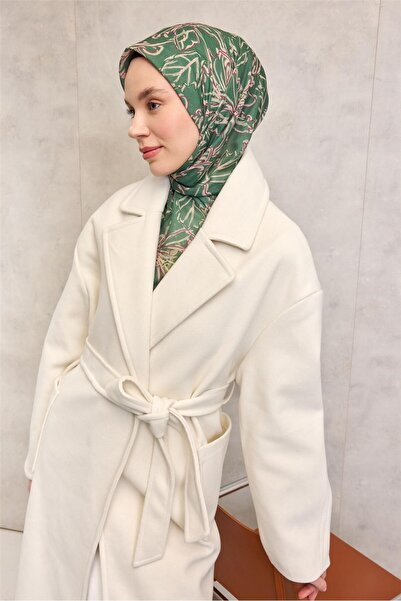 Silk Home Cotton Polyester Soft Scarf Green Lilium Patterned Non-Slip Texture...