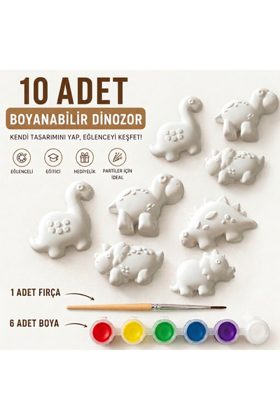 Aurocode 10’lu Boyanabilir Dinozor Boyama Seti | Taş Tozu Boyama Kiti | 6 Ren...