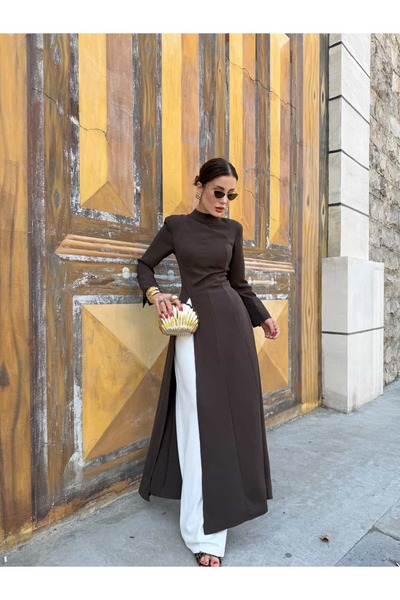 YK FASHION Yırtmaç Detaylı Çapraz Bağlama Kimono