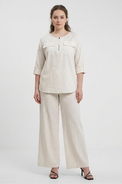 Epiphany Women 2 Pieces Plain Top And Palazzo Pants Set , Off White