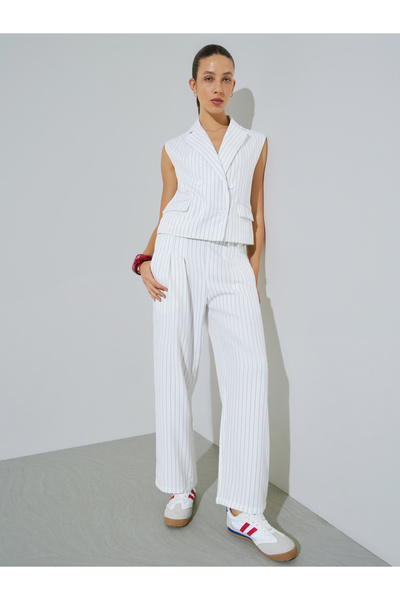 Styli Off White Striped Waistcoat And Trousers Co-Ord Set