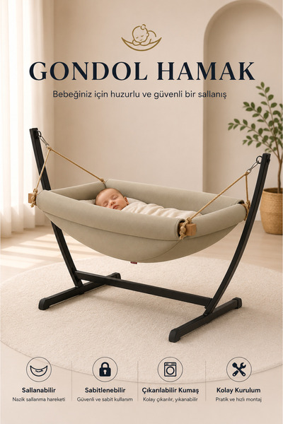 Quero Puanti Gondol Bebek Hamak Bebek Beşik, Sallanbilir, Sabitlenir, Bebek H...