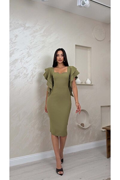 miraylawear ANTONELLA YEŞİL RENKLİ ELEGANT KADIN ELBİSE