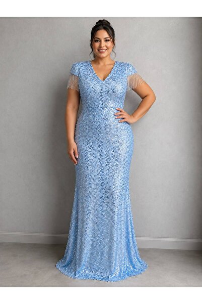 NOVERA DRESS Novera Bebe Mavisi Kristal Püskül Kollu Payet İşlemeli Büyük Bed...