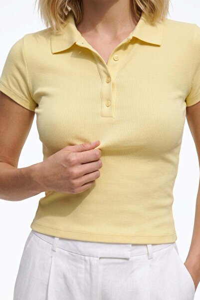 Sherin Tricou galben cu gât polo