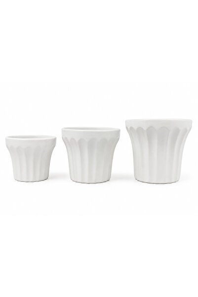 Lacoz 3-Piece Ceramic Plant Pot Set for Indoor & Outdoor Plants – Decorative Flower Planters with Modern Textured Design, Small, Medium & Large Sizes for Succulents, Herbs, Flowers & Home Dccor White