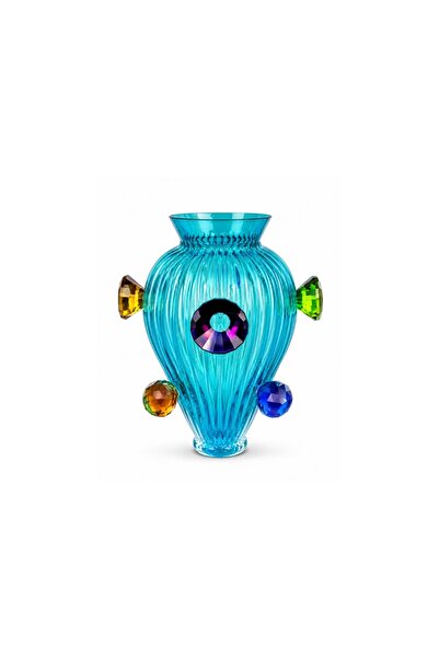 i love home glass مزهرية زجاجية مزينة بحجر الكريستال الملون 30 سم