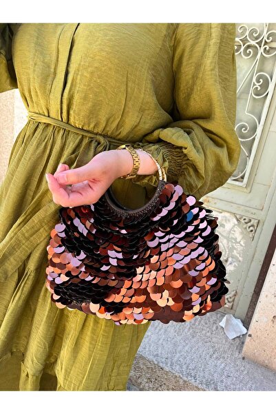 Verda Desing Handmade Bronze Sequined Women's Clutch Bag – Vip Design with Ro...