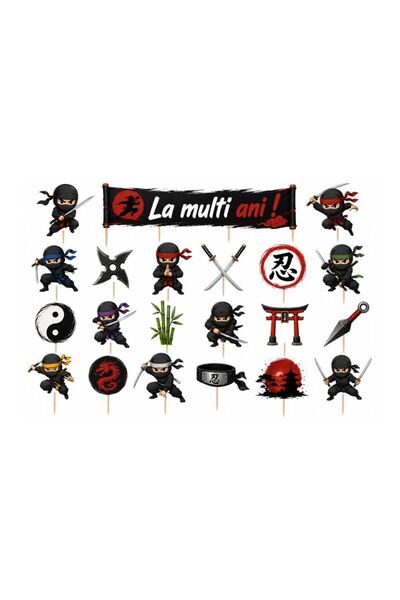 DecoParty Set de decorațiuni pentru tort – Tematică NINJA, 21 de piese, Carto...