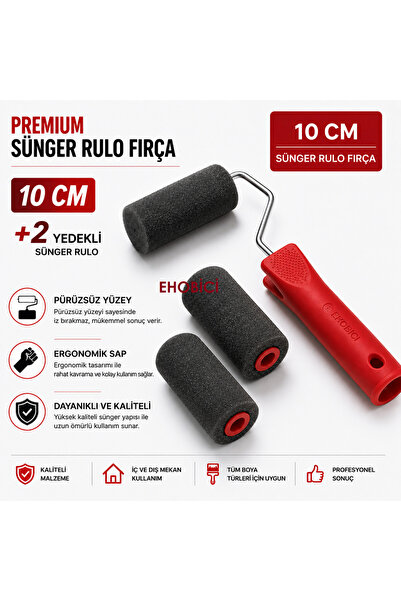 ehobici Premium Sünger Rulo Fırça 10CM +2 Yedekli
