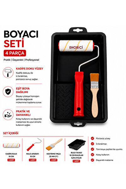 ehobici 4 Parça Boyacı Seti Saten Rulo Parmak Rulo