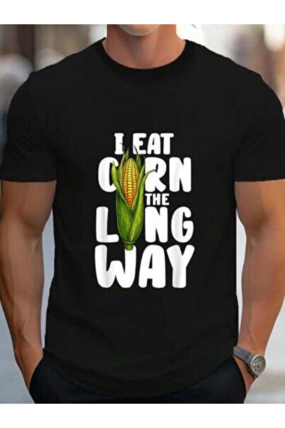 LİNA06 تي شيرت نسائي ورجالي من القطن 100% بطباعة 'I Eat Corn The Long Way'، ت...