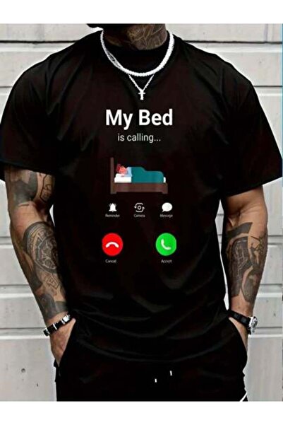 9TAY تي شيرت مصنوع من القطن بنسبة 100%، تي شيرت مطبوع عليه عبارة My Bed Is Ca...