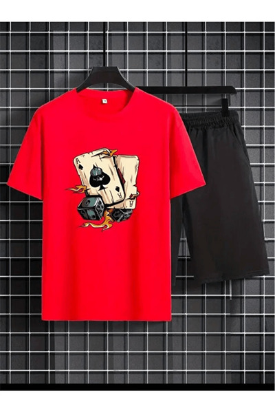 Generic Brand Skull and Playing Card Printed Shorts Two-Piece Set