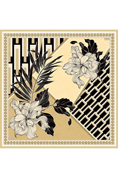 Levidor Yellow Geometric Edge Twill Silk Scarf
