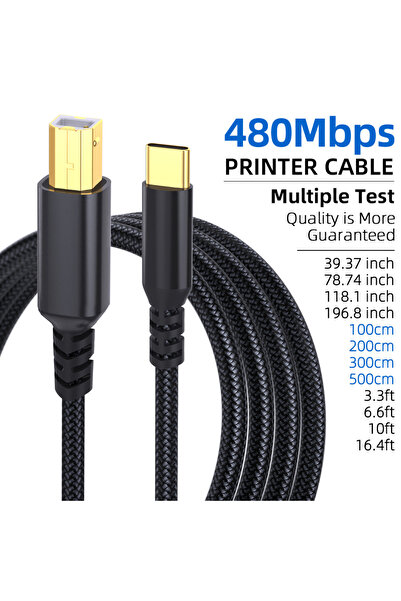 Choice5 كابل طابعة USB C إلى B أسود بطول 1 متر عالي السرعة لطابعات HP وCanon ...