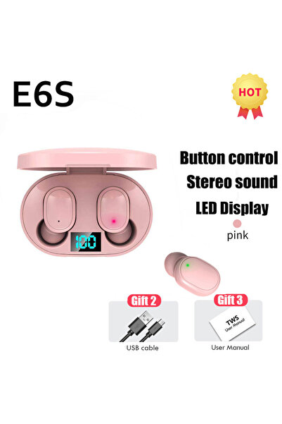 Choice1 Pink Air E6S TWS Bluetooth Earphones 5.2 Wireless Headphones with Mic...