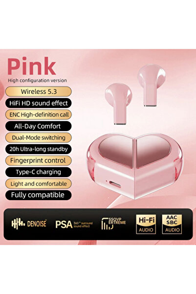Choice1 Pink K520 Bluetooth Wireless Earphones Rotatable Heart Shape Charging...