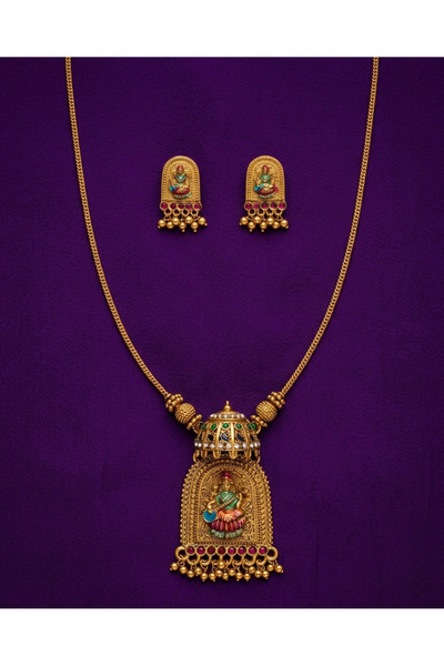 Generic Temple Pendant Necklace Set with Enamel Detailing