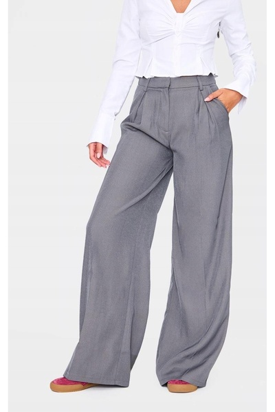 NO BRAND Pantaloni clasici gri cu talie înaltă și croială largă Prettylittlet...