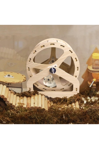 NO BRAND Roată de exerciții din lemn pentru hamster și animale mici, cu rulme...