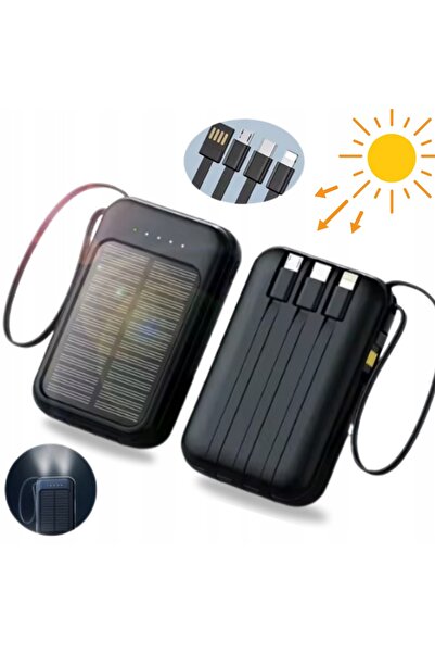NO BRAND Powerbank solar 10.000 mAh 4 în 1 cu cabluri Lightning, USB-C, Micro...