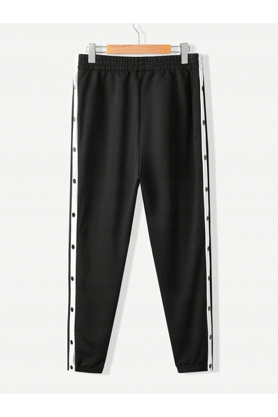 NO BRAND Pantaloni de trening negri tip jogger cu detalii albe, închidere cu ...