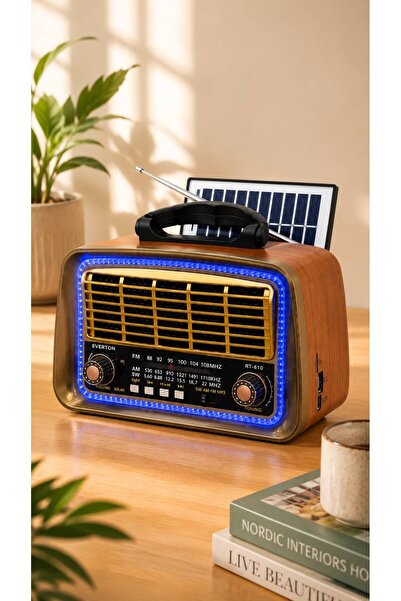 m memita Everton RT-610 Solar Şarjlı Nostaljik Radyo Bluetooth USB TF Kart MP...