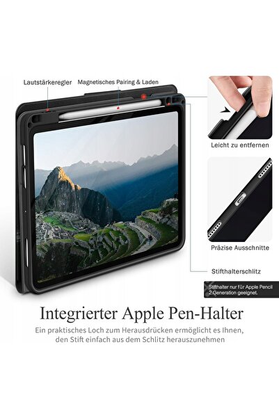 NO BRAND Husă iPad Air 4 10.9 Kingblanc Negru cu suport pentru creion, Genera...