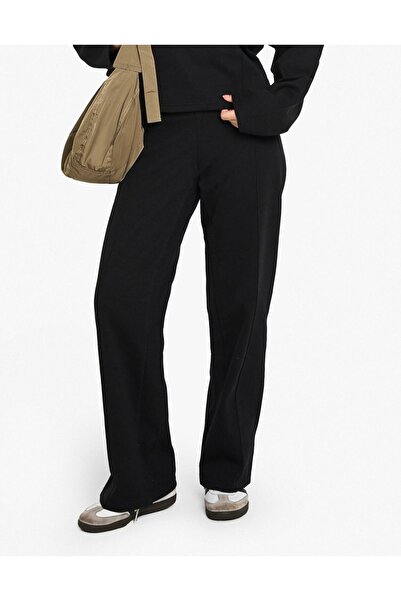 NO BRAND Pantaloni de trening negri, largi, cu croială dreaptă, talie elastic...