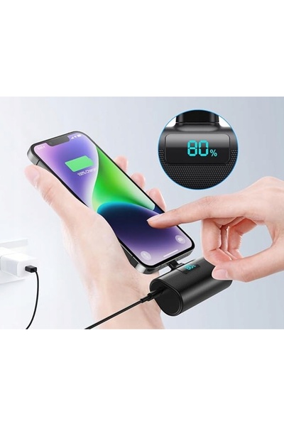 NO BRAND Mini powerbank 5200mAh pentru iPhone negru cu ecran LCD