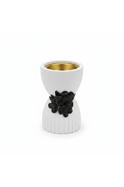 AKDC Chalk Incense Burner With Black Floral Accent- 10×6 cm - White / Cream