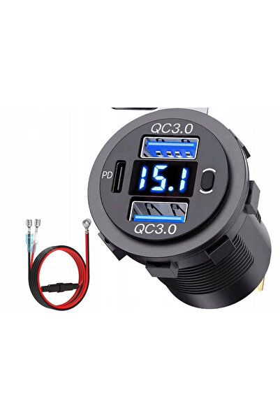 NO BRAND WOLOTMIERZ 12V 24V IP65 USB 2 QC 3.0 PD Priză auto cu întrerupător 66W