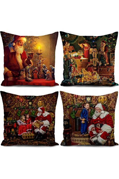 NO BRAND Set de 4 fețe de pernă cu tematică de Crăciun, moi, 45x45, decorativ...