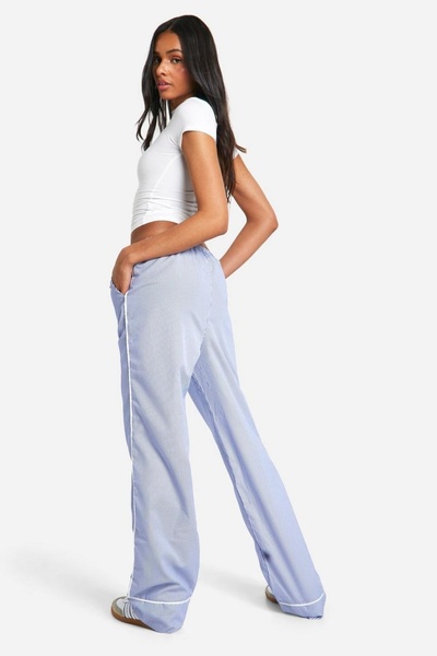 NO BRAND Pantaloni albastri, drepți, lungi, cu design cu șnur, cu dungi, mări...