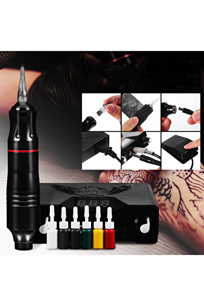 NO BRAND 1 Set Mașină de tatuat rotativă fără fir tip stilou pentru începători