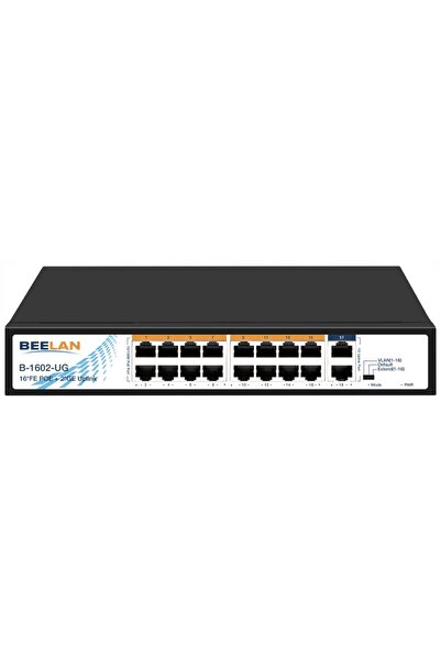 NO BRAND Switch PoE BEELAN B-1602-UG - 16 porturi PoE+, 2 porturi Uplink Giga...