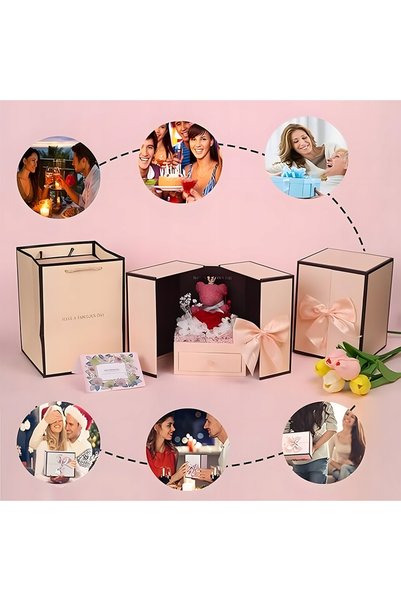 NO BRAND Cutie de bijuterii cu trandafiri conservați, design bej-bronz