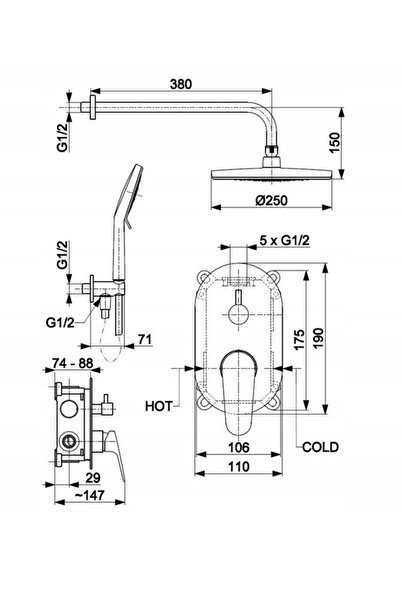 NO BRAND Set de duș sub blat Otava Negru Krakow Armature 5559-501-81