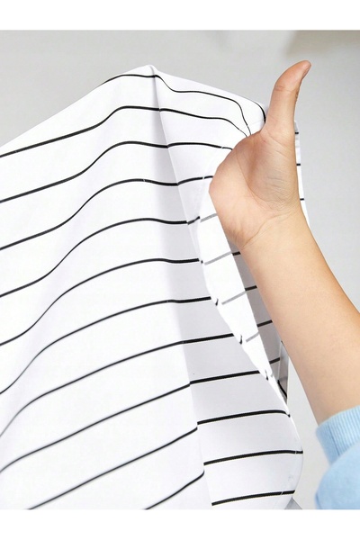 NO BRAND Tricou sport alb-negru, design cu dungi, text imprimat, Shein 48