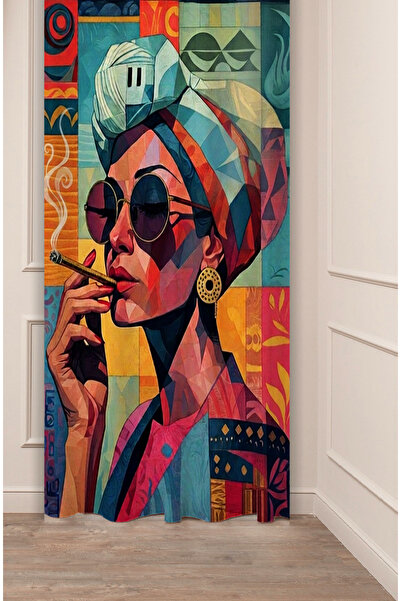 GREENDECOR Pop Art Kadın Figürlü Dijital Baskılı Fon Perde Modern Retro Sanat...