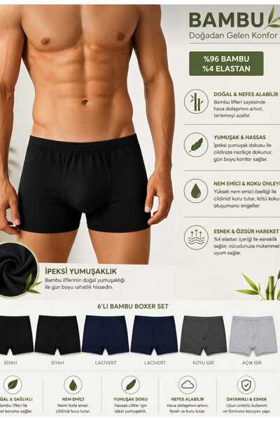 BEYAZTOPTAN Men's 6-Piece Colorful Bamboo Boxer Lycra Comfortable Underwear Set
