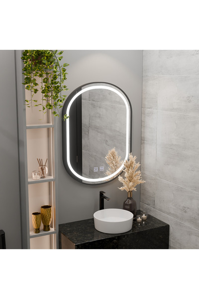 Vetro Oglindă LED ovală 60x80cm, Sistem tactil anti-aburire, Reglabilă, Ramă ...
