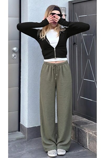 DAMGA JEANS Γυναικείο παντελόνι από λινό παλάτσο με υφή, φαρδιά μπατζάκια, πρ...