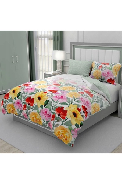 NO BRAND Lenjerie de pat din bumbac 160X200 Elegantă 022 Flori colorate de pa...