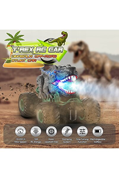 NO BRAND Mașină dinozaur cu telecomandă, Monster Truck pentru copii, Gri