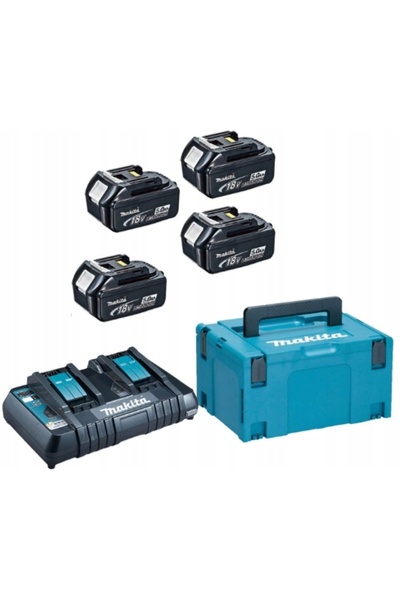 NO BRAND 4x acumulator 5Ah 18V BL1850B, încărcător Makita Makpac DC18RD cu 2 ...